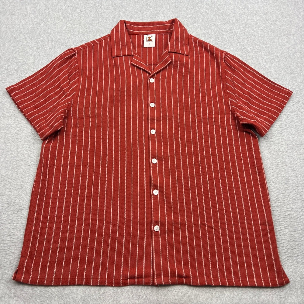 Dandy Del Mar Knit Shirt Mens Large Red Stripe Camp Collar Short Sleeve Textured